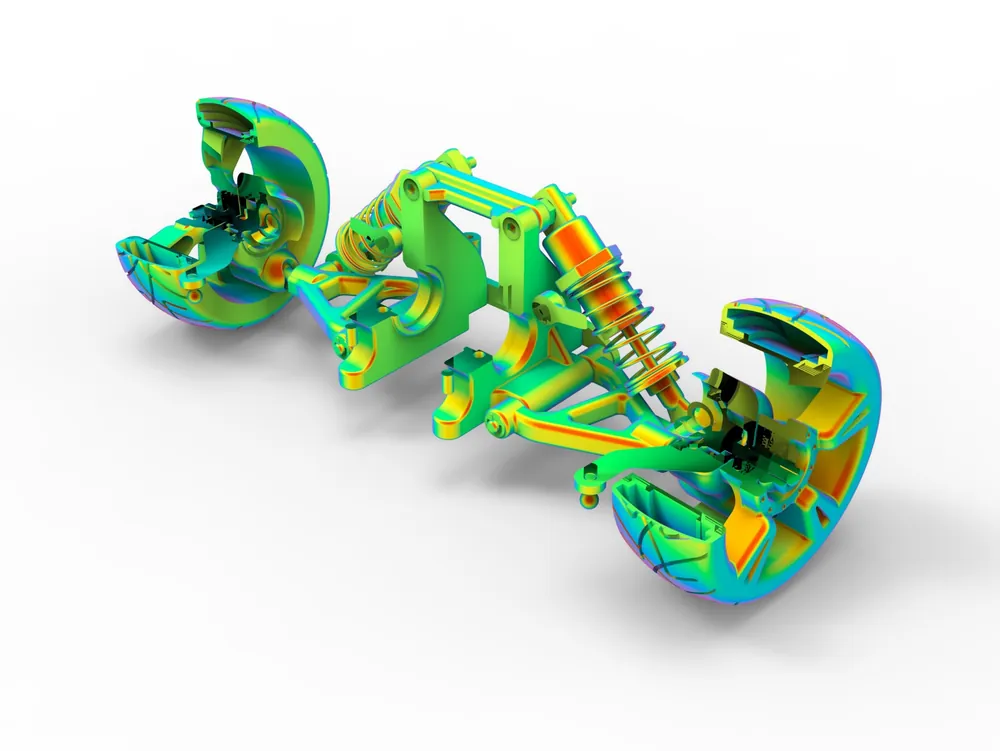 Stress results on a vehicle suspension assembly