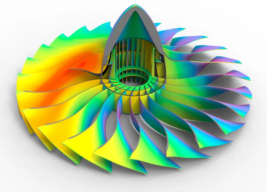 Stress contour on a fan blade assembly