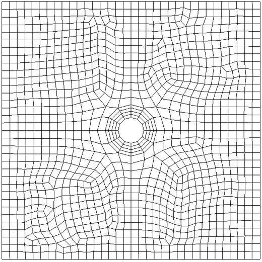 Two-dimensional mesh of a square plate with a central hole