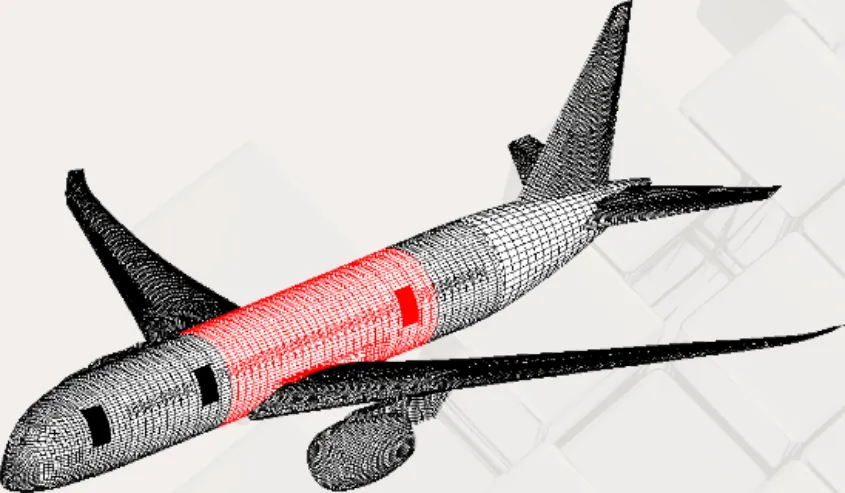 Aircraft global model with a refined fuselage region