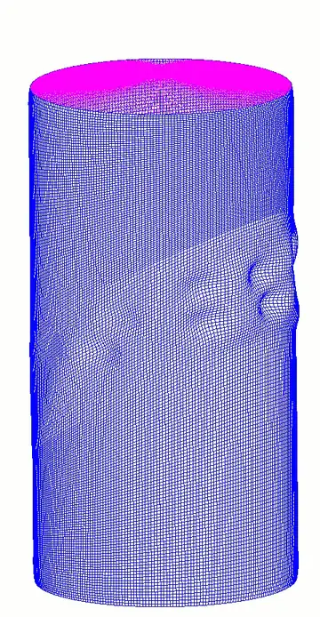 Animated buckling of a stiffened cylinder under axial compression