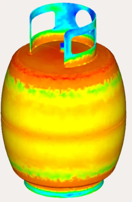 Stress results on a pressurized gas cylinder