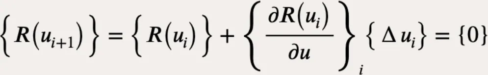 First-order Taylor expansion of the residual: R(u i+1) = R(u i) + (∂R/∂u) Δu i = 0